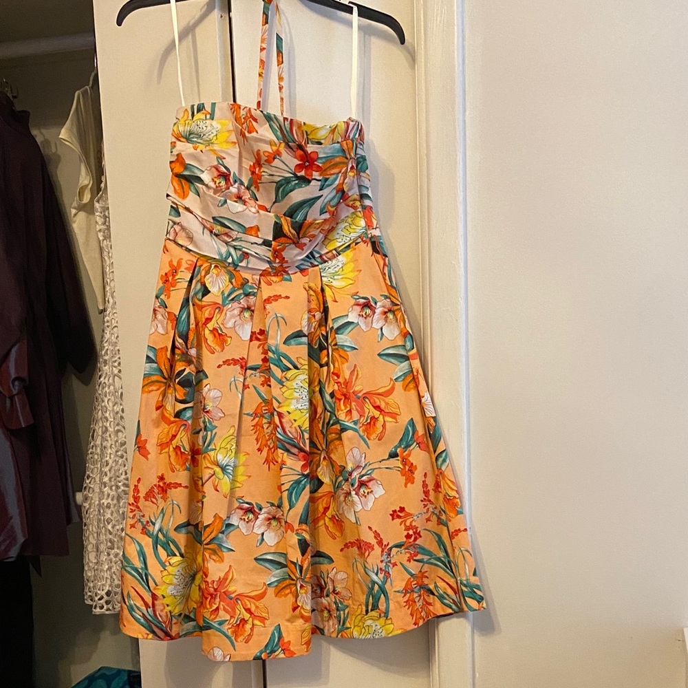 White House Black Market Strapless Floral Dress - Orange and Green